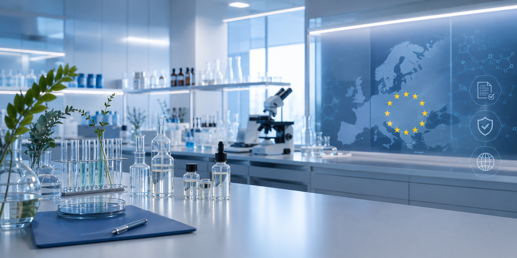 European cosmetic compliance laboratory with EU market access graphic